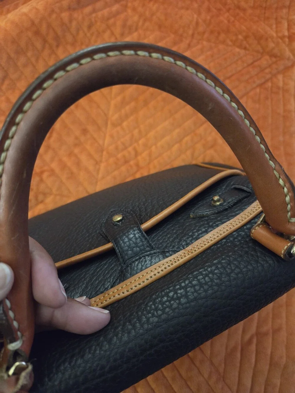 Vintage 1990s Dooney & Bourke All-Weather Leather Black British Tan Top Handle